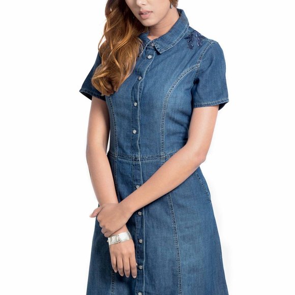 OLGYN Dresses & Skirts - OLGYN Women’s Embroidered Denim Dress
